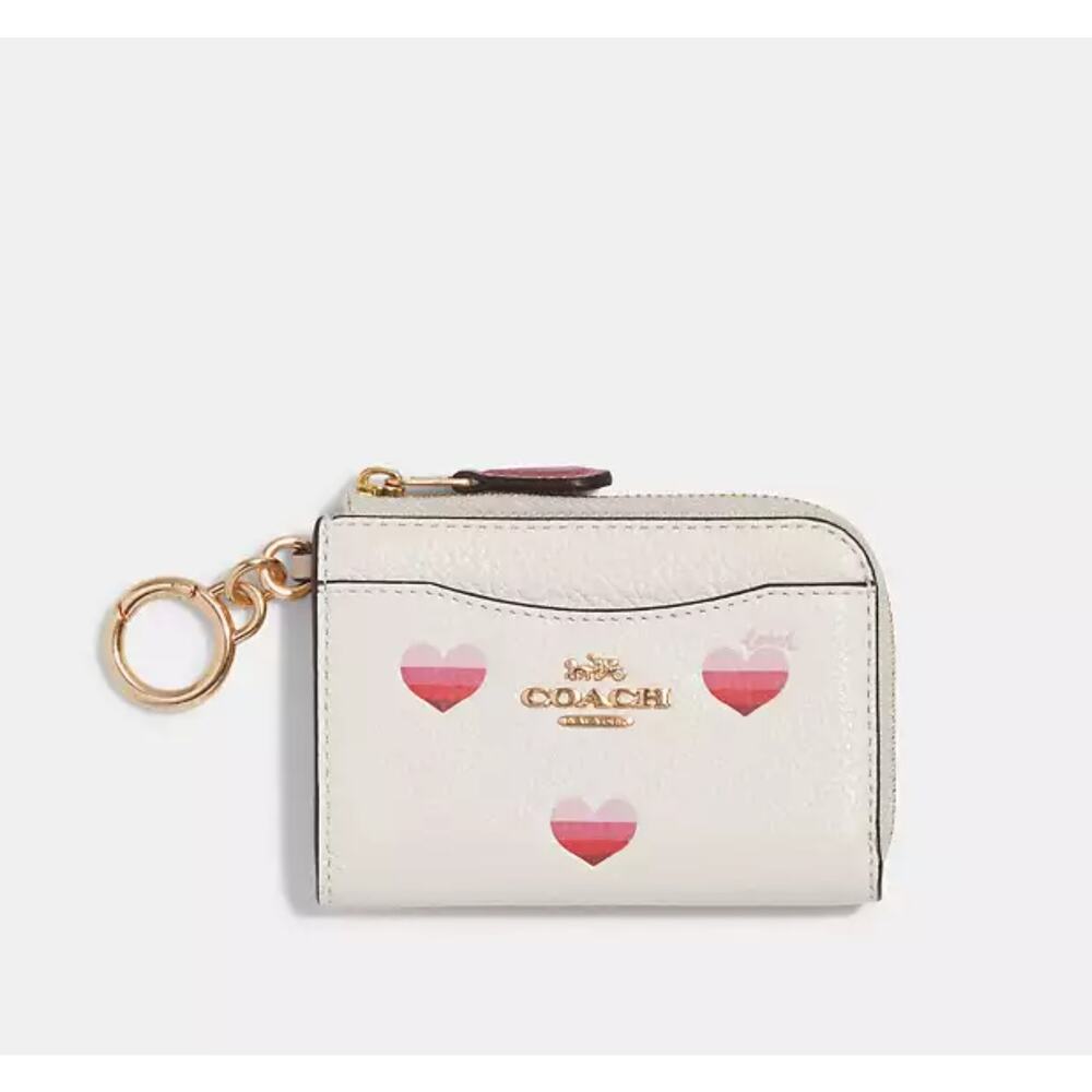 COACH L ZIP CARD CASE WITH STRIPE HEART PRINT